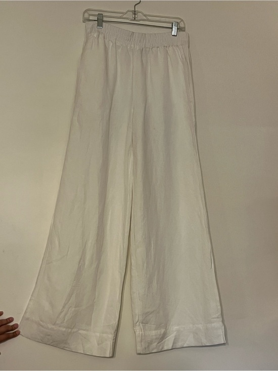 Evereve Pants - Evereve White Linen Trousers with Elastic Waistband